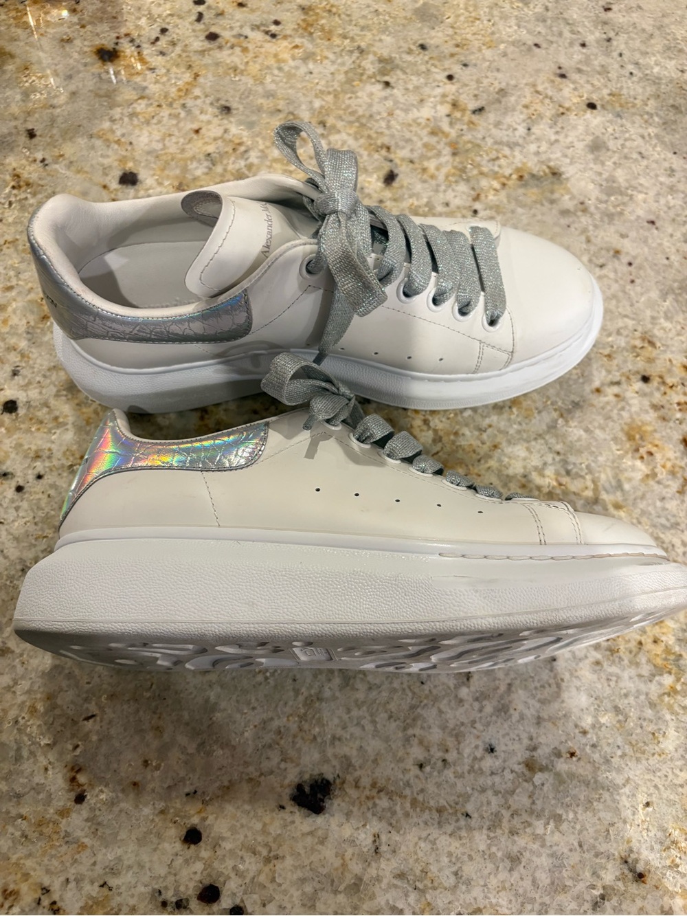 Alexander McQueen White Leather Sneakers with Silver Laces - Picture 3 of 3